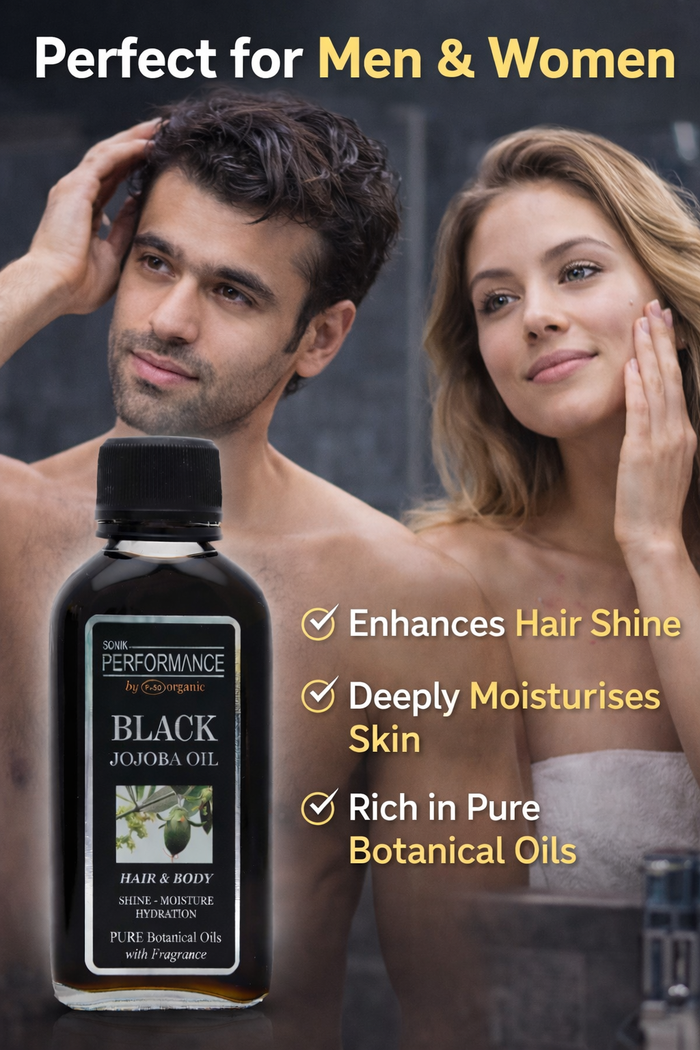 P+50 Sonik Performance Black Jojoba Oil 125ml | Lightweight Hair & Skin Oil for Hydration, Shine & Smoothness | Multi-Use Oil UK