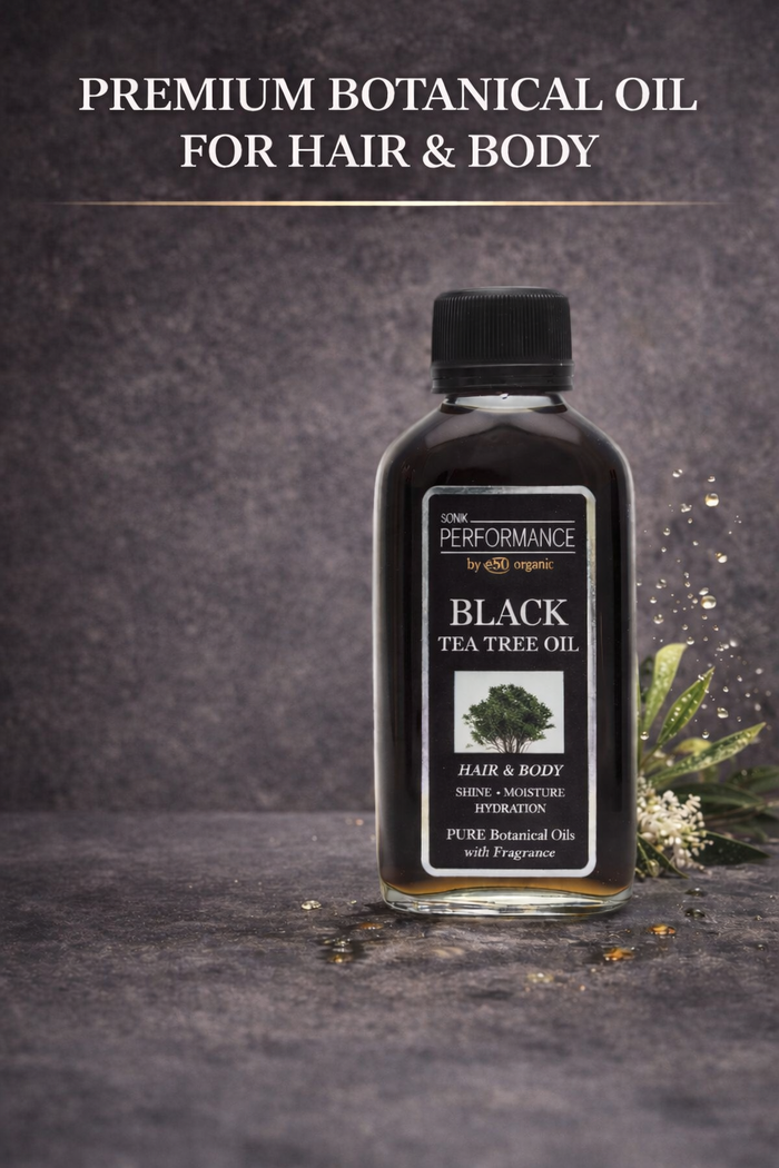 P+50 Sonik Performance Black Tea Tree Oil 125ml | Tea Tree & Sunflower Oil for Hair, Scalp & Skin | Soothing Hydrating Oil UK