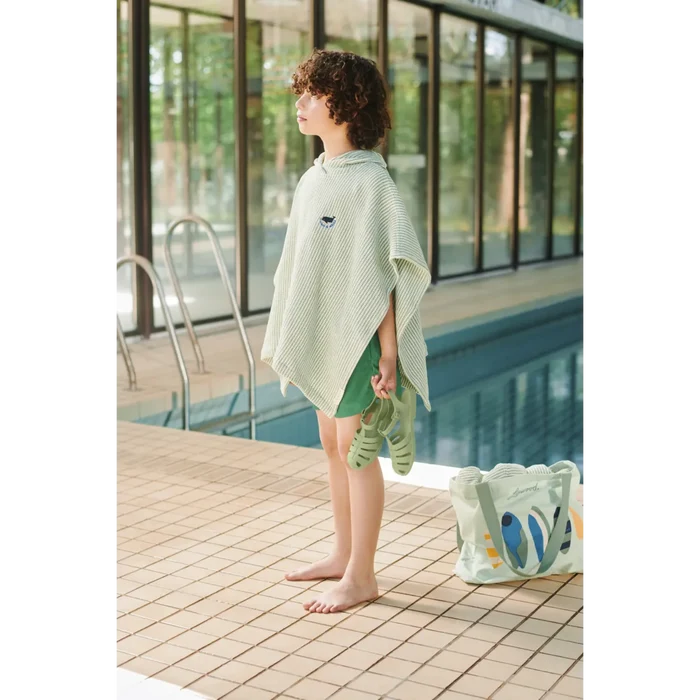 Liewood - Paco Poncho - Embroidery - Stripe Peppermint/Creme De La Creme - Lifestyle Cut