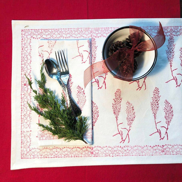 Pampas Grass Red Block Print Napkins Set of 4
