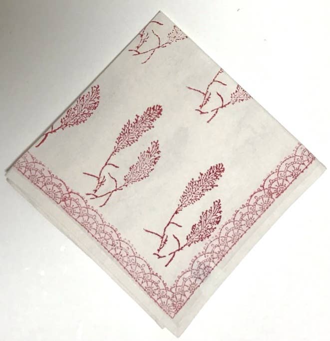 Pampas Grass Red Block Print Napkins Set of 4