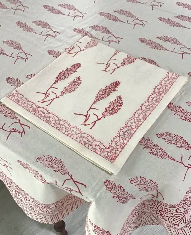 Pampas Grass Red Block Print Napkins - Set of 4
