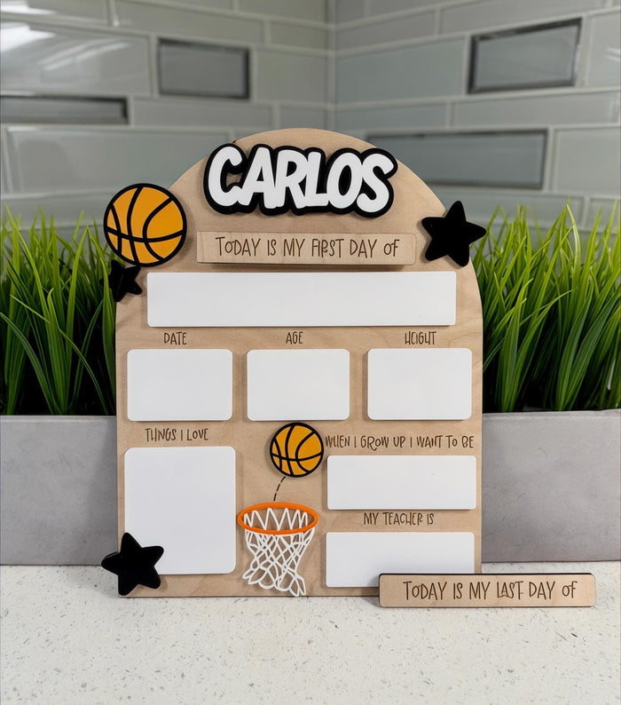 Personalized Basketball First & Last Day of School Sign: Reusable Photo Prop