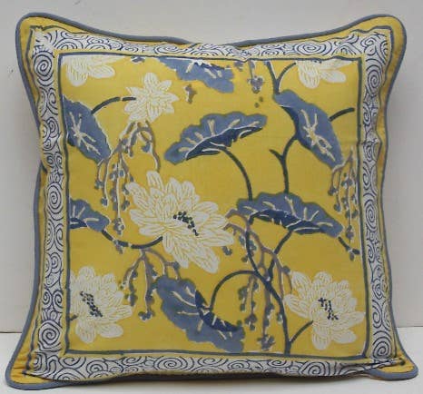 Pillow Printed 18" x 18" Asian Lotus Yellow Block