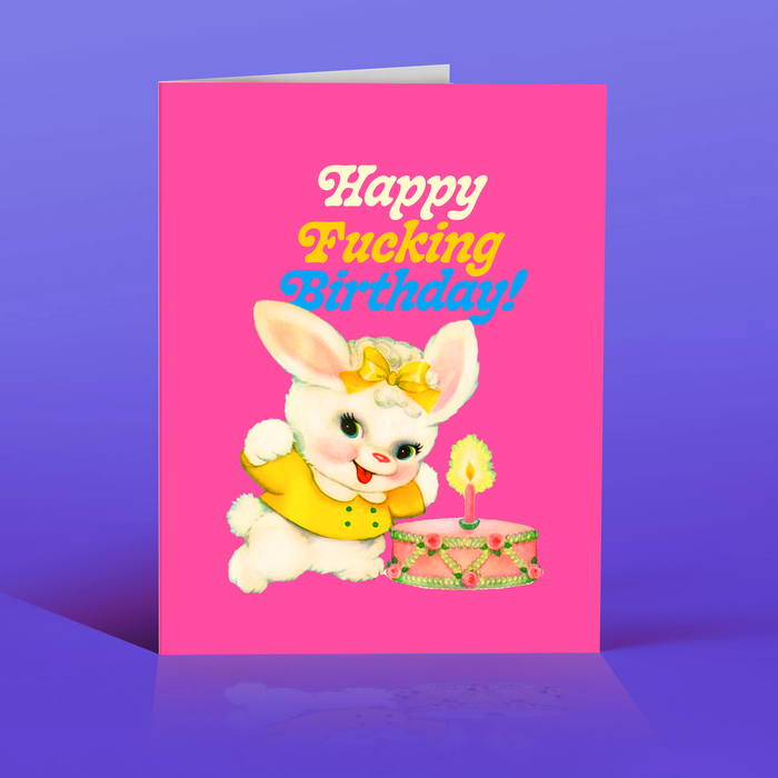 Pink Bunny Birthday Card