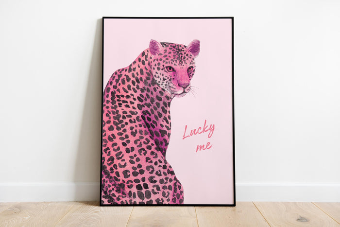 Pink Leopard kiss kiss Poster Lucky Me Trendy Wall Gallery Set of 3 Leopard Wall Art Cheetah Print Preppy Cheetah Print Poster Digital