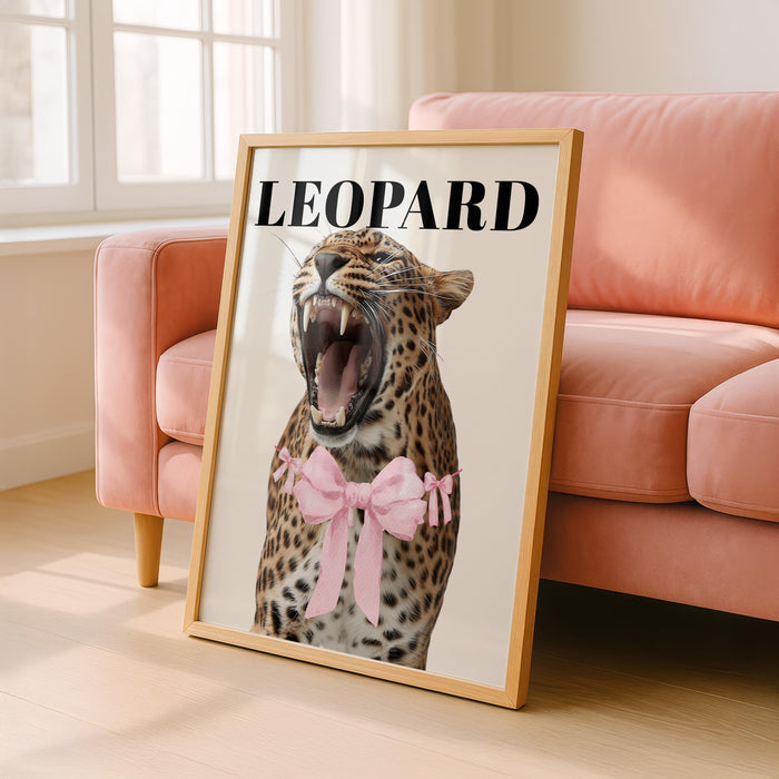 Pink Leopard Wall Art Set of 3, Coquette Fashion Poster Set, Leopard Print Bow Art, Girly Fashion Wall Decor, Pink Lips Chic Shoe Print