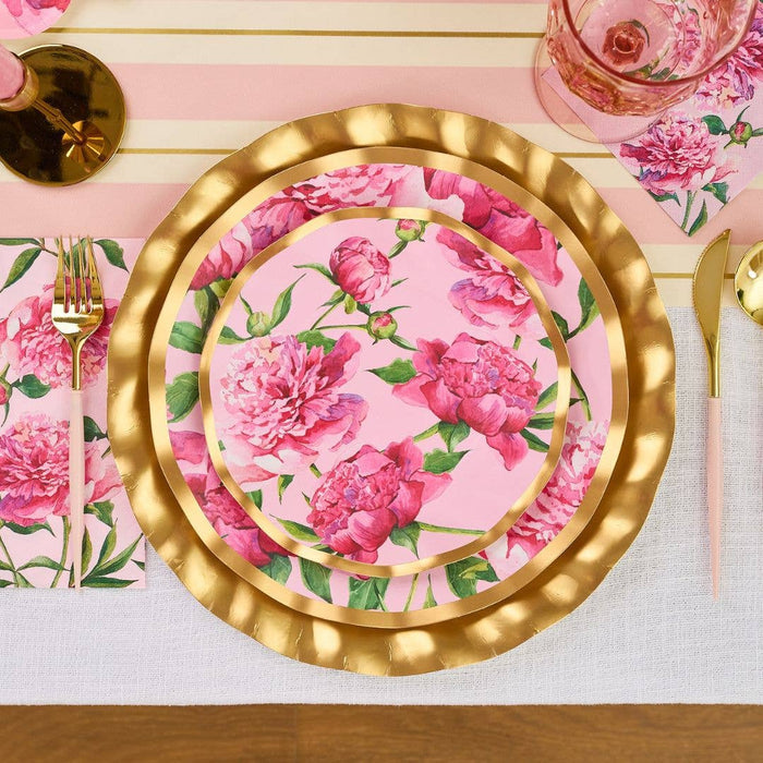 Pink Peonies Wavy Paper Salad Plate (8pk)