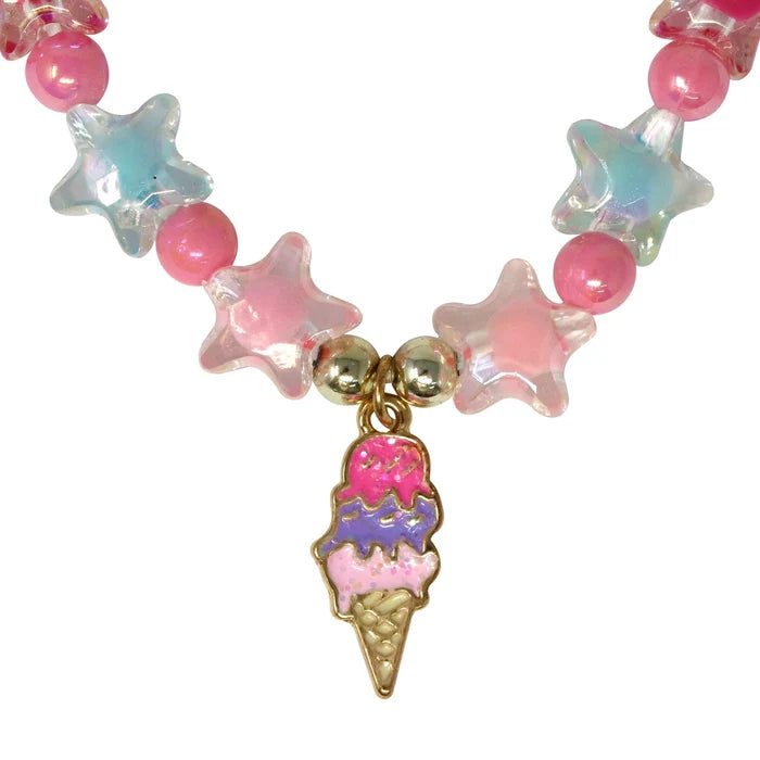 Pink Poppy Ice Cream Charm Necklace and Bracelet Set