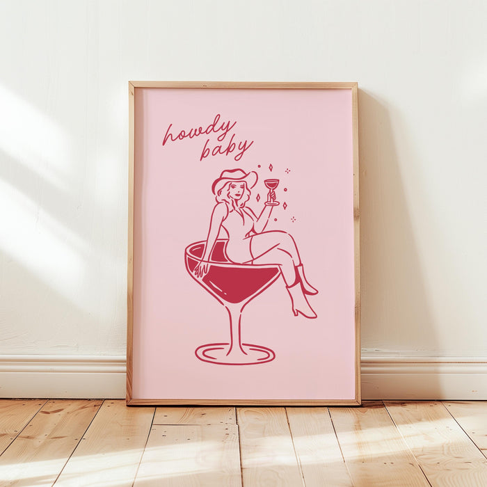 Pink Western Cowgirl Wall Art Set of 3 Prints, Howdy Baby Cocktail Boots Quote Posters, Coquette Bachelorette Party Decor, DIGITAL DOWNLOAD