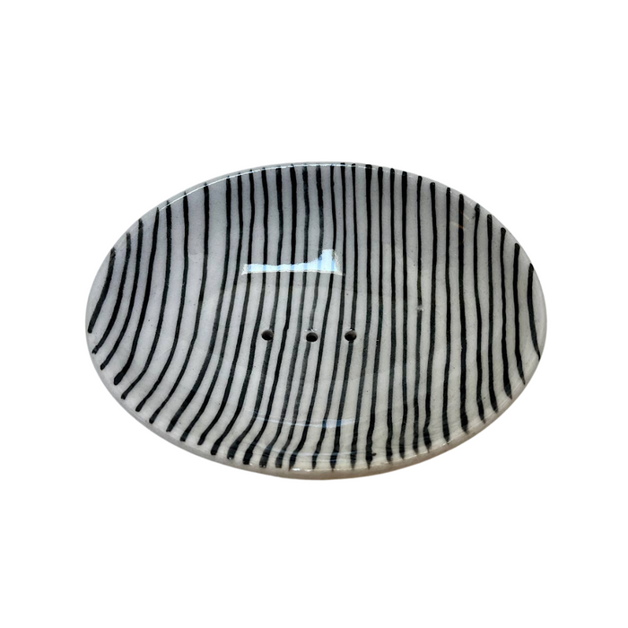 Pottery Soap Dish Med Striped Black