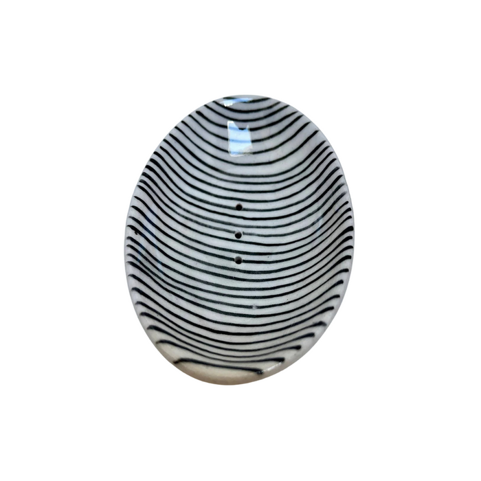 Pottery Soap Dish Med Striped Black
