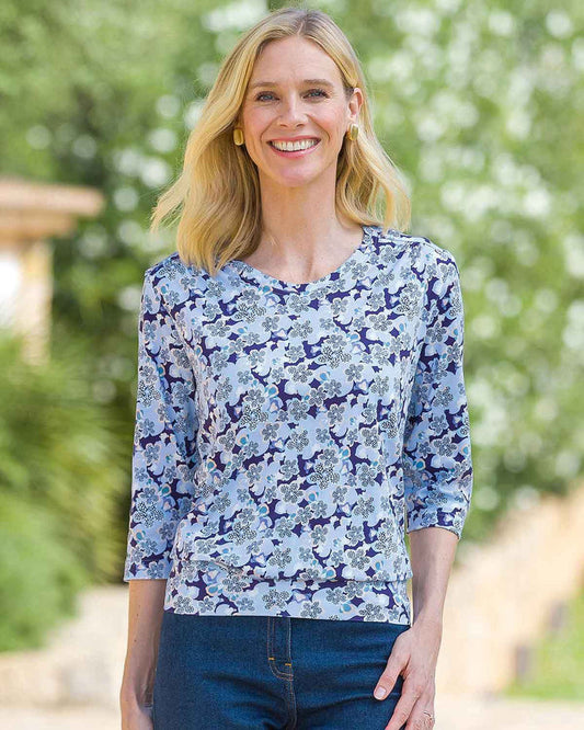Felicity Floral Pure Cotton 3/4 Sleeve Blouson Top - Country Collection