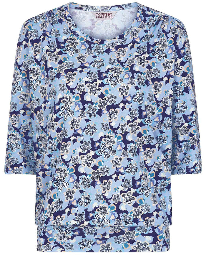 Felicity Floral Pure Cotton 3/4 Sleeve Blouson Top - Image 3 - Country Collection
