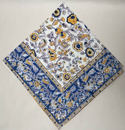 Provence Yellow Blue Block Print Napkins Set of 4
