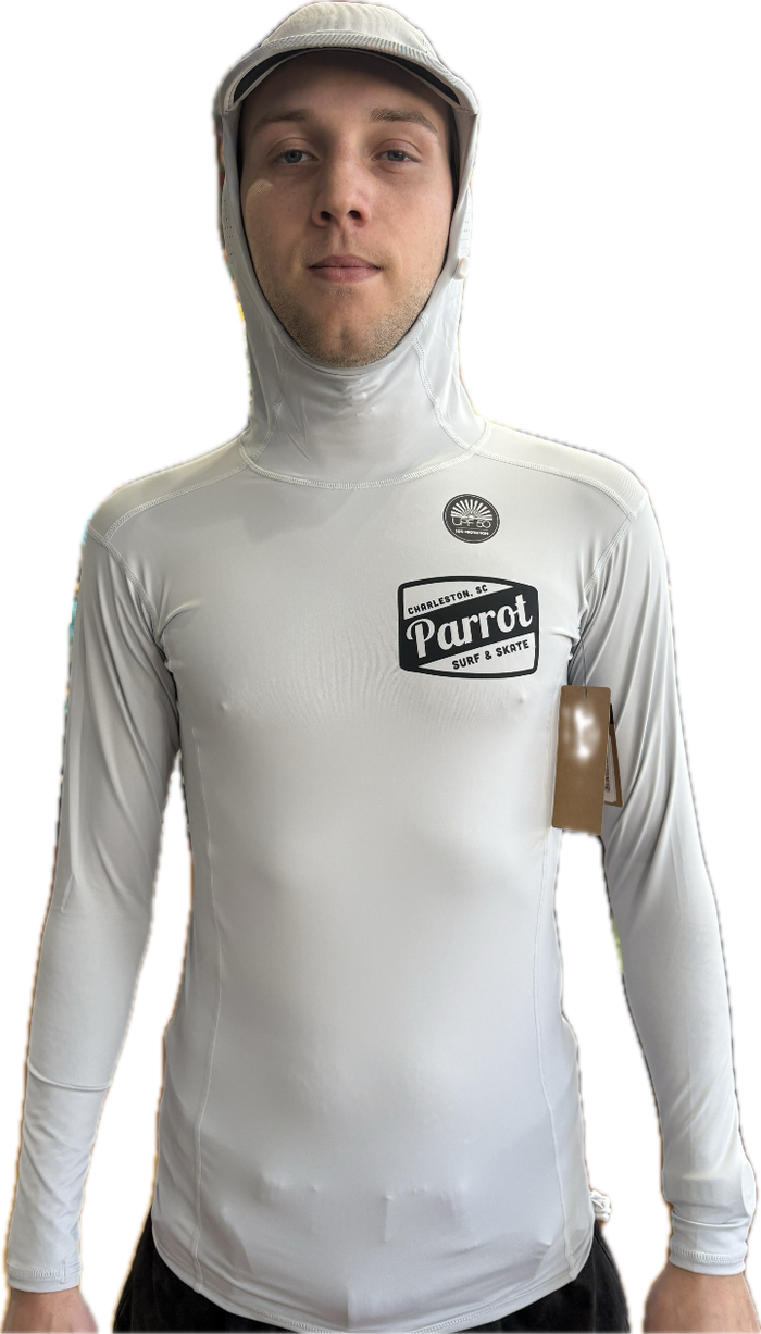 Parrot Surf Shop Avalon hooded rashguard UPF 50 quick dry.