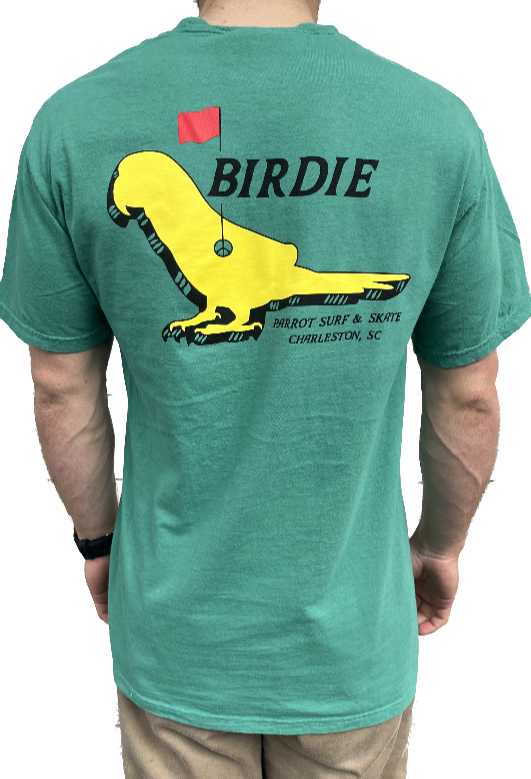 Parrot Birdie Tee green back graphic with bird and flag