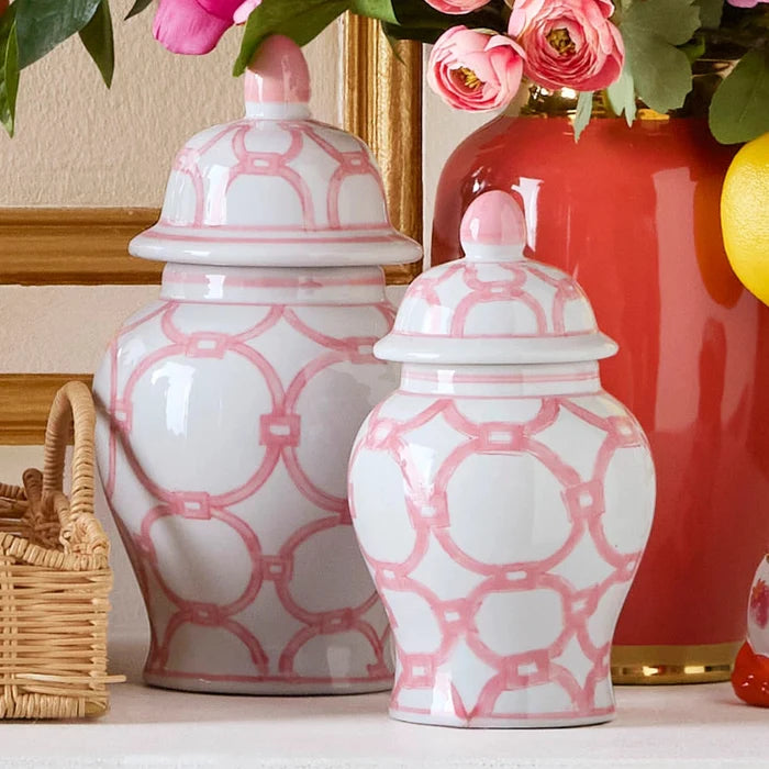 Raz 8.5" or 10.75" Pink and White Pattern Ginger Jar Spring Home Decoration