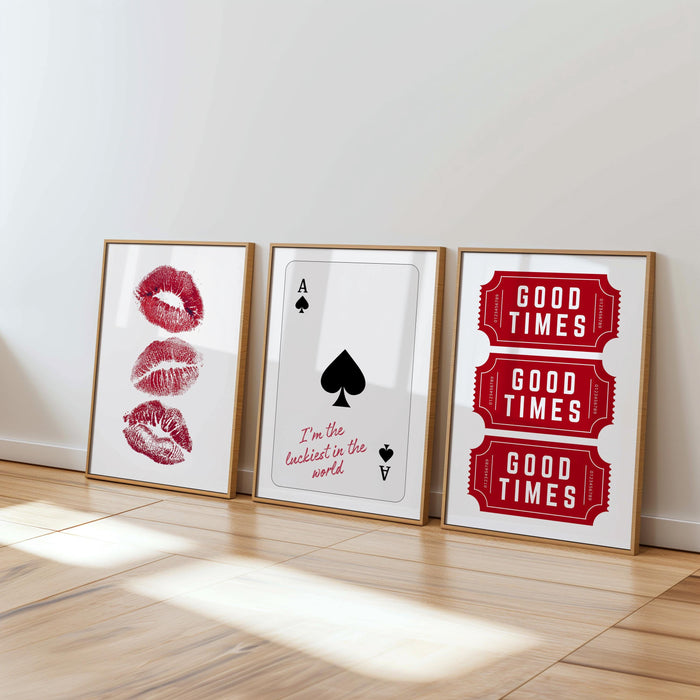 Retro Red Wall Art Set of 6, Good Times Quote Prints, Better Late Than Ugly Poster, Preppy Playful Girls Night College Apartment Decor