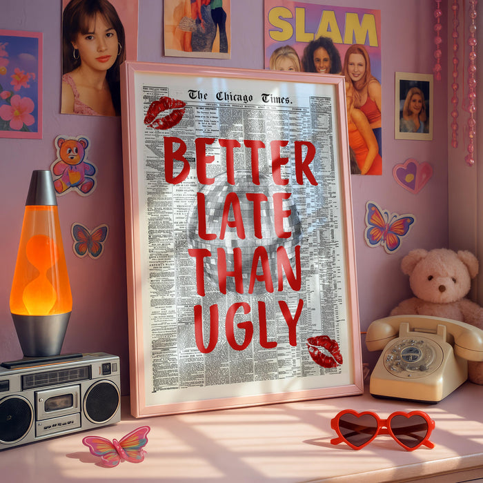 Retro Red Wall Art Set of 6, Good Times Quote Prints, Better Late Than Ugly Poster, Preppy Playful Girls Night College Apartment Decor