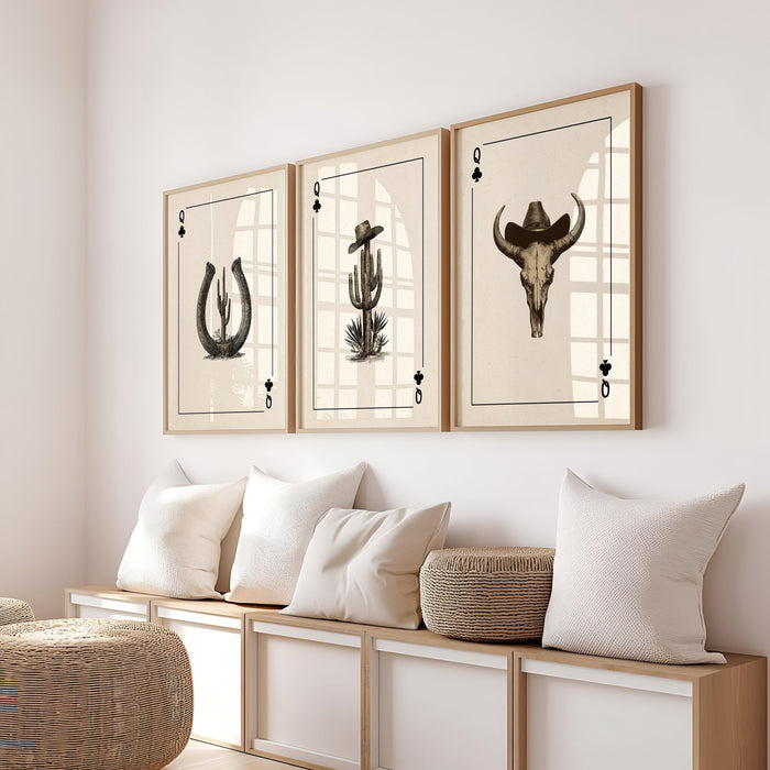 Rustic Western Wall Art Set of 3 Prints, Cowboy Bull Skull Cactus Horseshoe Decor, Country Farmhouse Ranch Style Poster, DIGITAL DOWNLOAD
