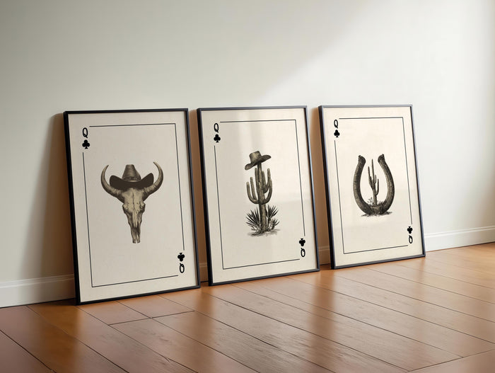Rustic Western Wall Art Set of 3 Prints, Cowboy Bull Skull Cactus Horseshoe Decor, Country Farmhouse Ranch Style Poster, DIGITAL DOWNLOAD