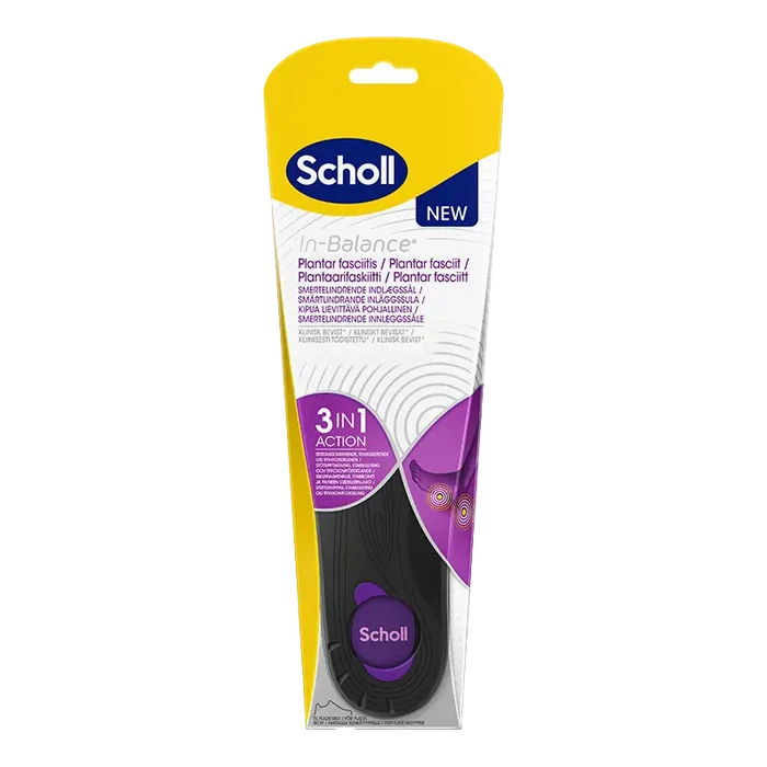 Scholl In-Balance Plantar Fascitt smertelindrende innleggssåler Small (37.5-39.5) Medium (40-42) Large (42.5-45)