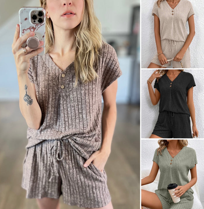 Sia Ribbed V-Neck Top and Shorts Set