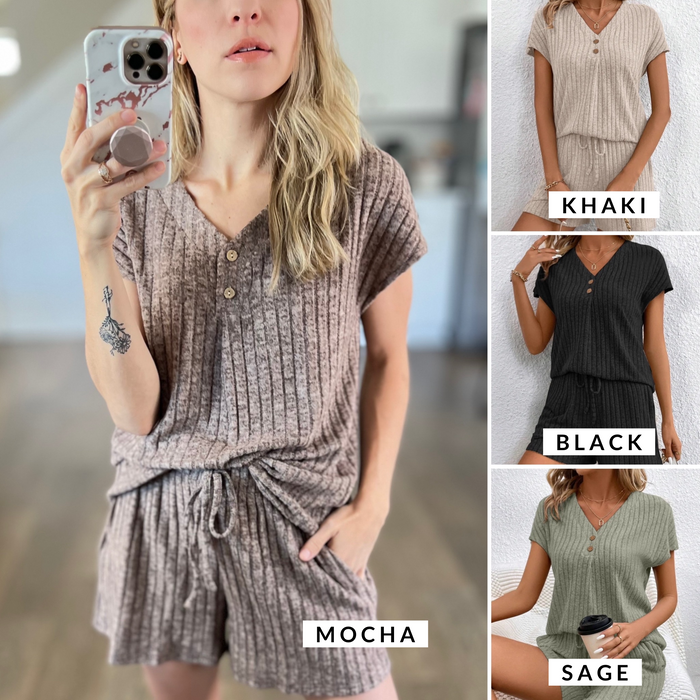 Sia Ribbed V-Neck Top and Shorts Set