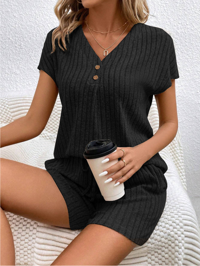 Sia Ribbed V-Neck Top and Shorts Set