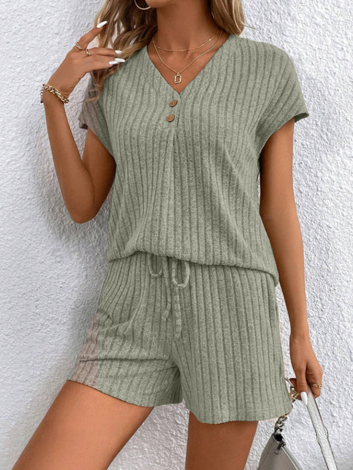 Sia Ribbed V-Neck Top and Shorts Set