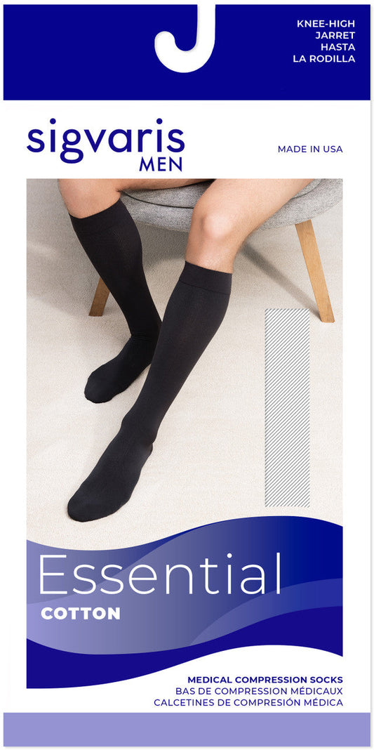 Sigvaris Men's Essential Cotton Knee High W/ Grip Top 30-40mmHg - Compression Level: Extra Firm 30-40 MmHg - Male - Knee