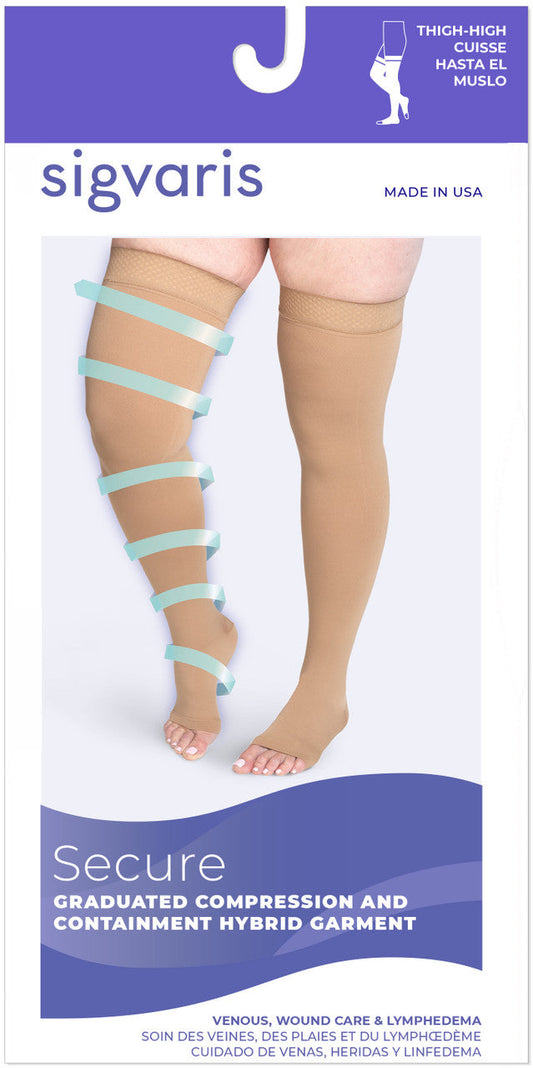 Sigvaris Secure Thigh High, Open Toe 20-30mmHg - Compression Level: Firm 20-30 MmHg - Unisex - Foot