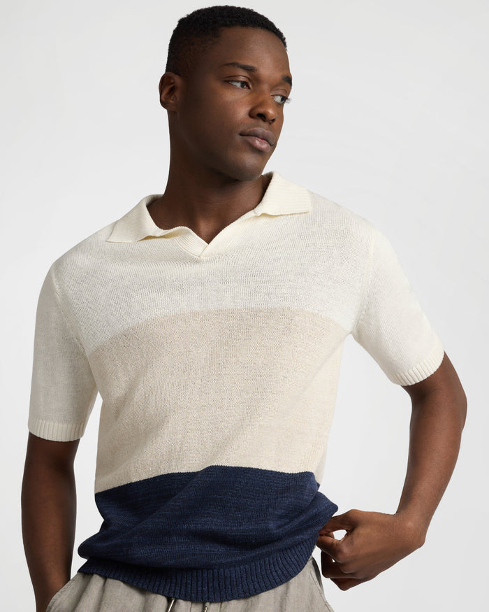 Silk Linen SS Johnny Polo Melange Multi Colorblock