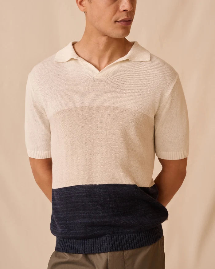 Silk Linen SS Johnny Polo Melange Multi Colorblock