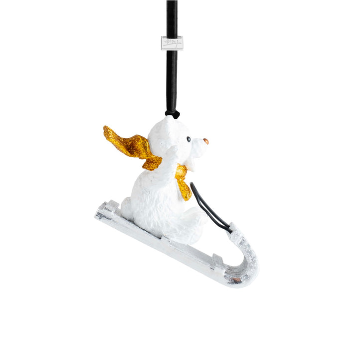 Michael Aram sledding teddy ornament, metal with playful design, for whimsical decoration.