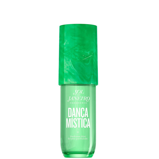 Sol de Janeiro Danca Mistica perfume mist, limited edition 90ml bottle, with floral and tropical scent details visible.