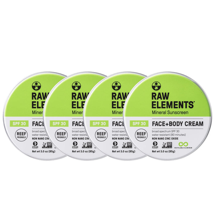 Raw Elements SPF 30 Face + Body Mineral Sunscreen Tin - Plastic-Free, Set of 4