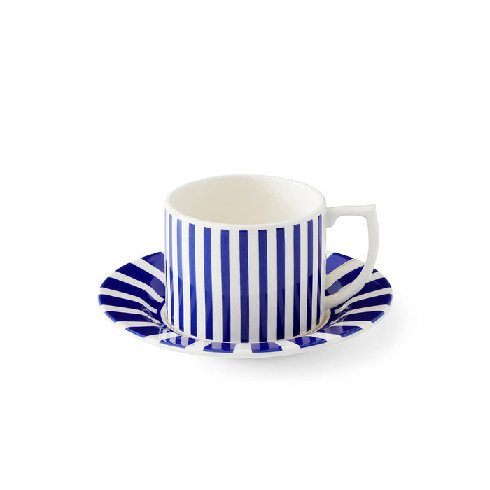 Spode Blue Italian Steccato Narrow Stripes Teacup & Saucer