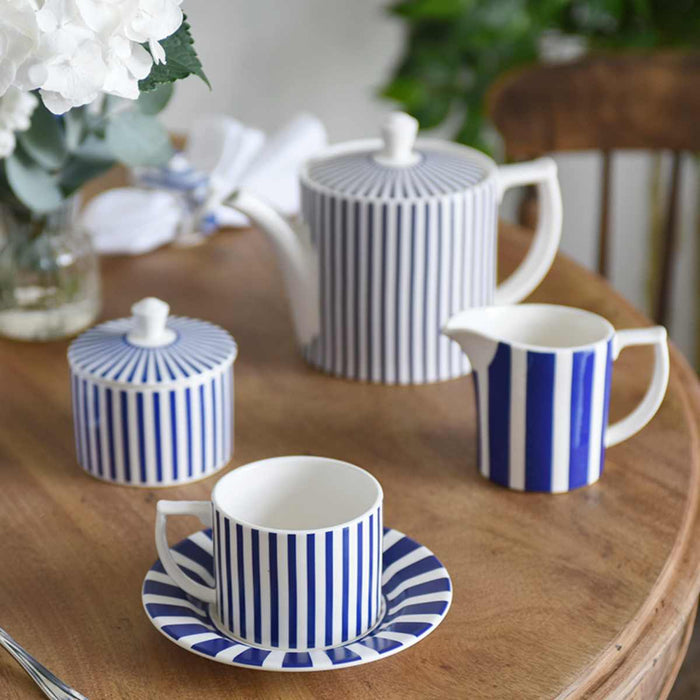 Spode Blue Italian Steccato Narrow Stripes Teacup & Saucer