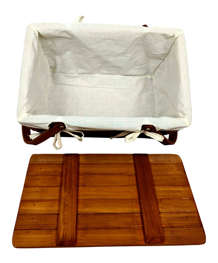 Stained Woodchip Picnic Basket w/Cotton Liner
