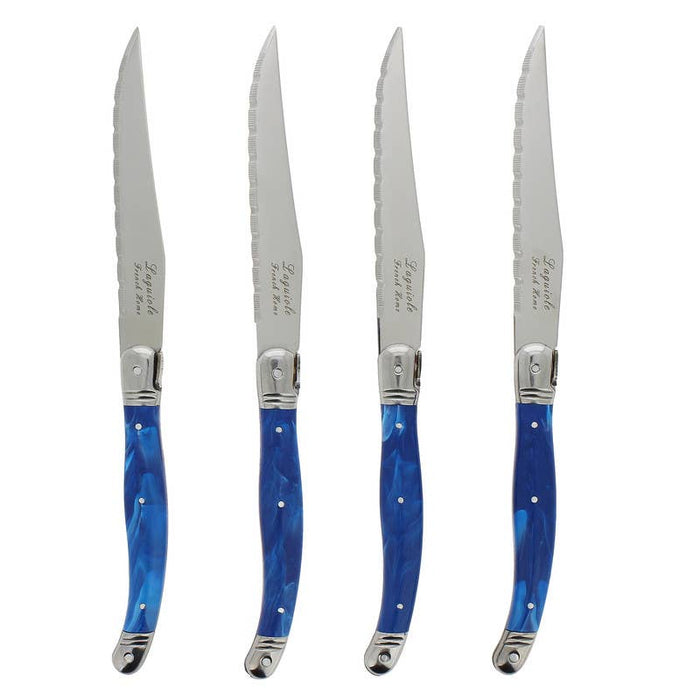 French Home Laguiole Steak Knives, Set of 4, Blue Marble