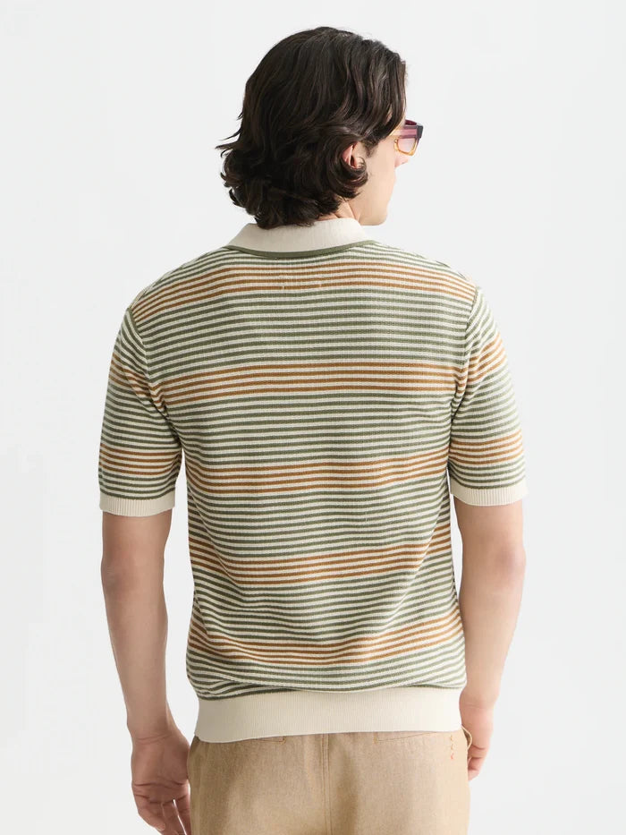 Striped Structured Knitted Regular-Fit Polo Oil Green Stripe