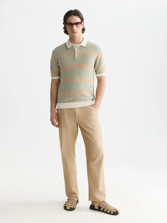 Striped Structured Knitted Regular-Fit Polo Oil Green Stripe