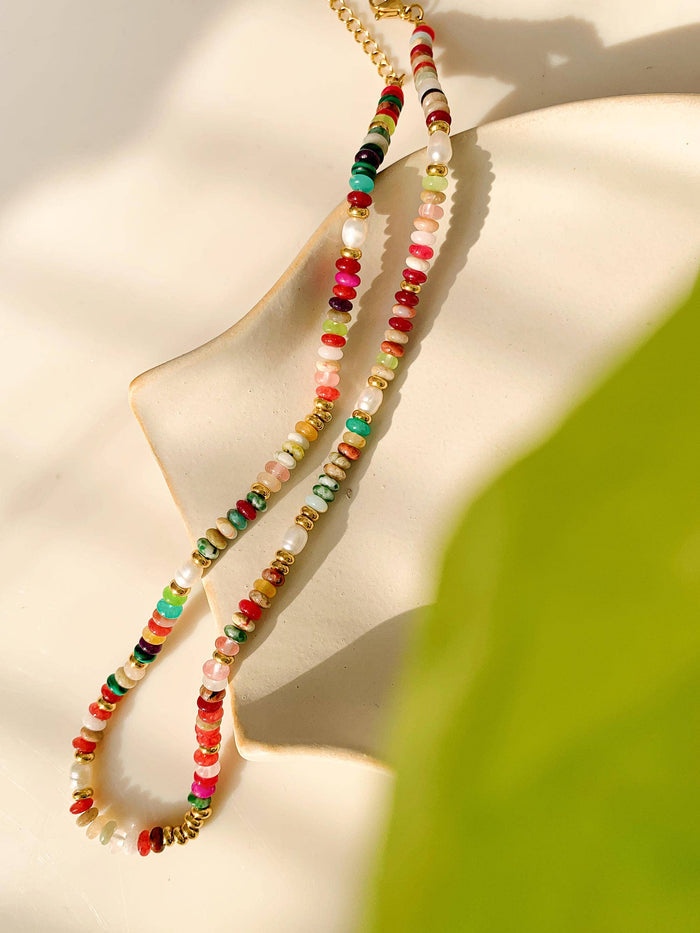 Sunny Non-Tarnish Boho Color Beaded Necklace: Multi-Colored - Olita Gifts & Goods