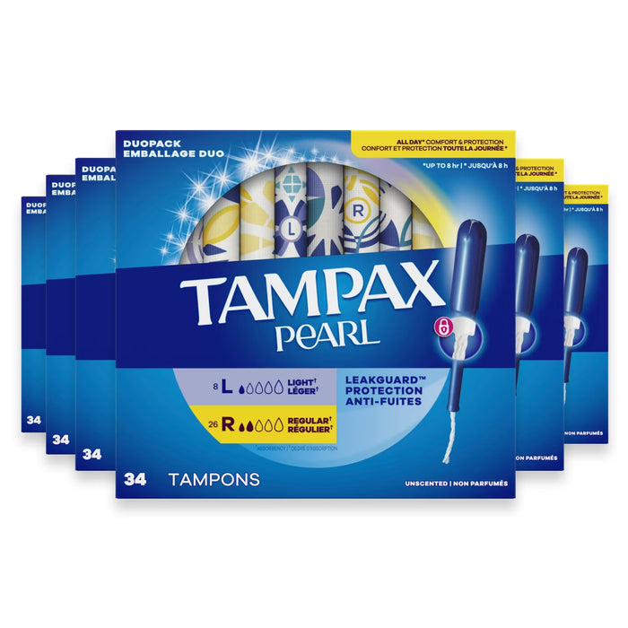 Tampax Pearl Duo Unscented Light / Regular Tampons - 34 Ct - 6 Pack