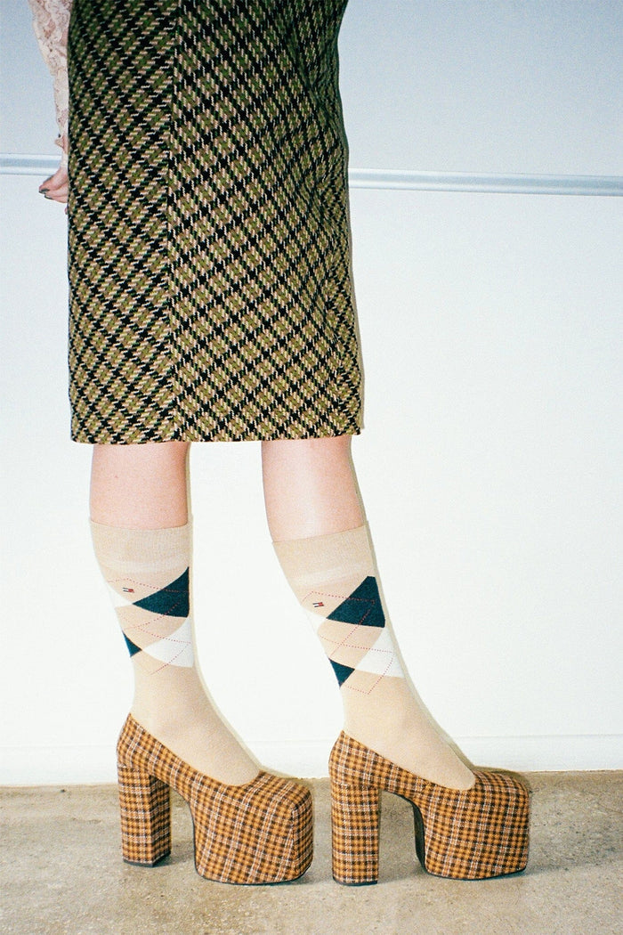 THE-DRAMA Jeffrey Campbell Platform Pump Yellow Plaid Tweed
_hover