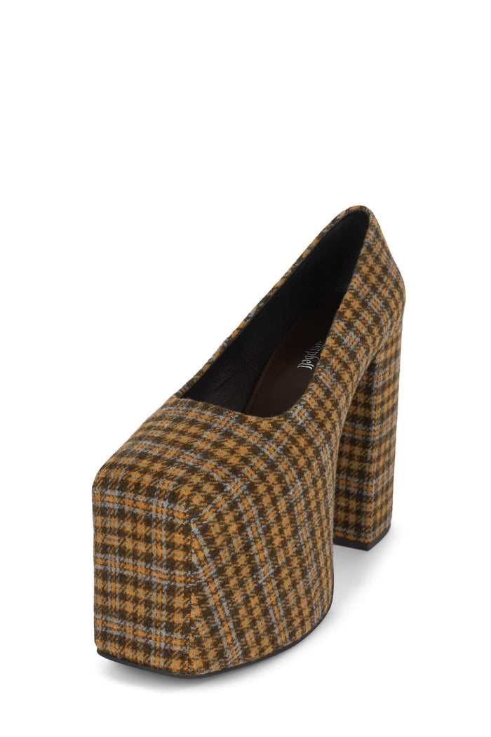 THE-DRAMA Jeffrey Campbell Platform Pump Yellow Plaid Tweed