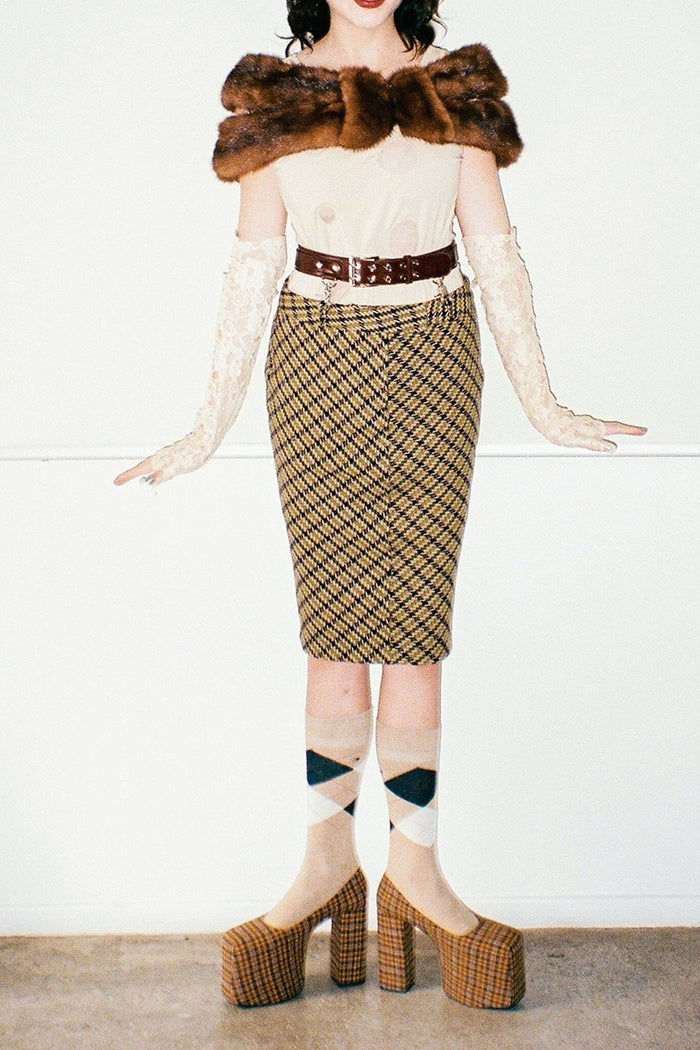 THE-DRAMA Jeffrey Campbell Platform Pump Yellow Plaid Tweed