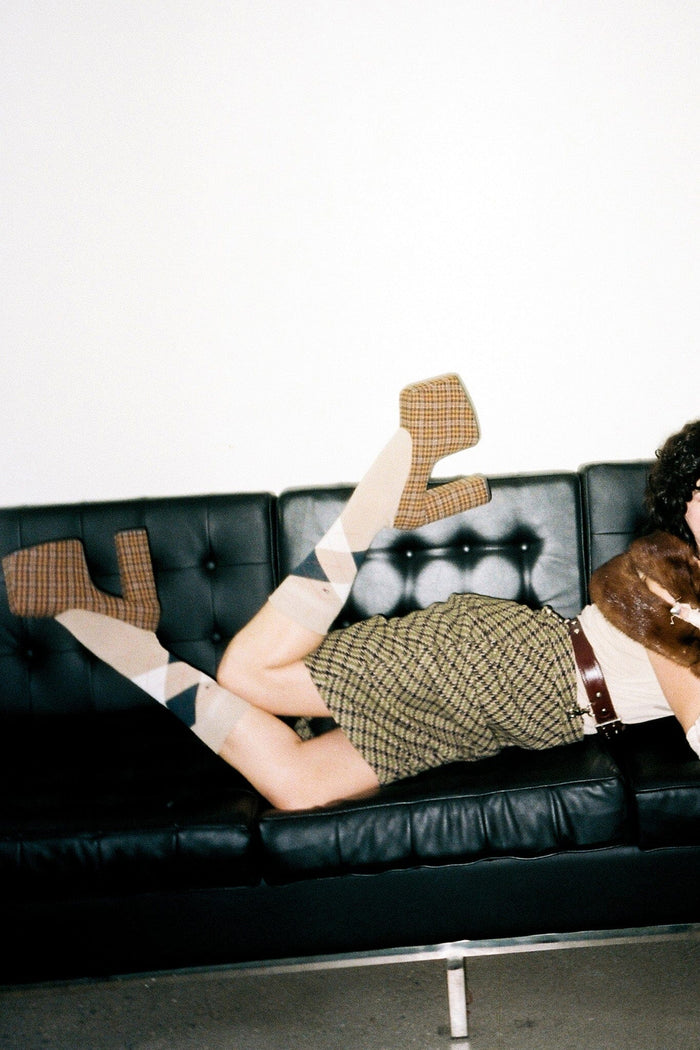 THE-DRAMA Jeffrey Campbell Platform Pump Yellow Plaid Tweed